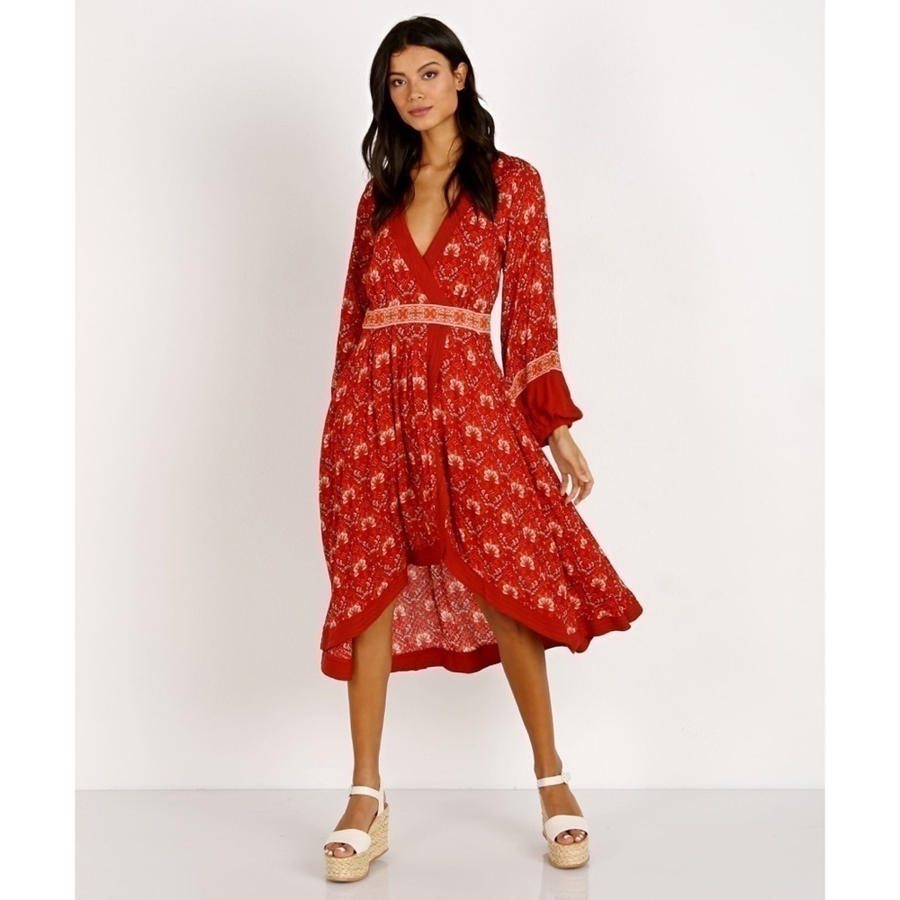 Spell‎ & The Gypsy Collective Red Jewel Soire Midi Wrap Dress XS